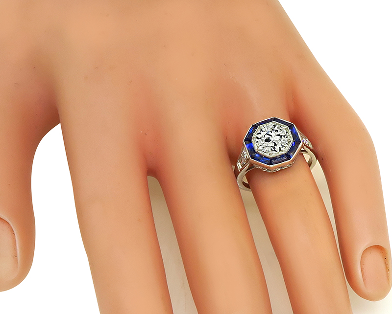 Estate 1.30ct Diamond Sapphire Engagement Ring