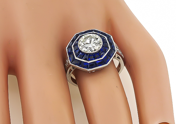Estate 1.35ct Diamond 1.20ct Sapphire Engagement Ring
