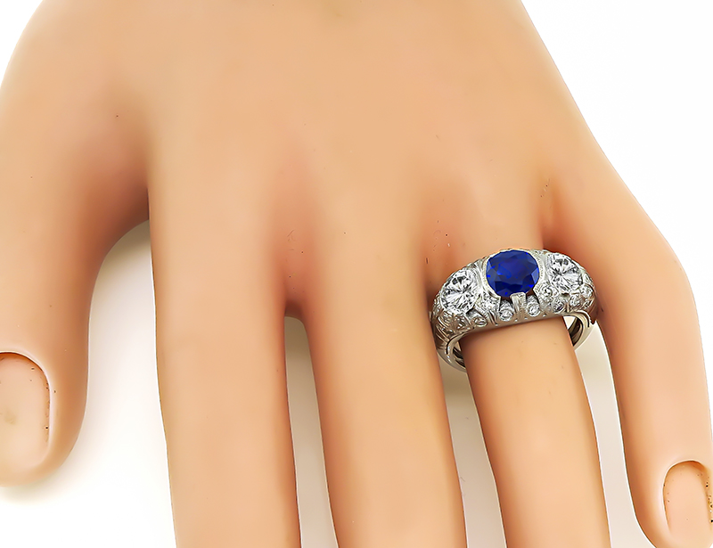 Estate 1.45ct Ceylon Sapphire GIA and EGL Certified 1.58ct Diamond Anniversary Ring