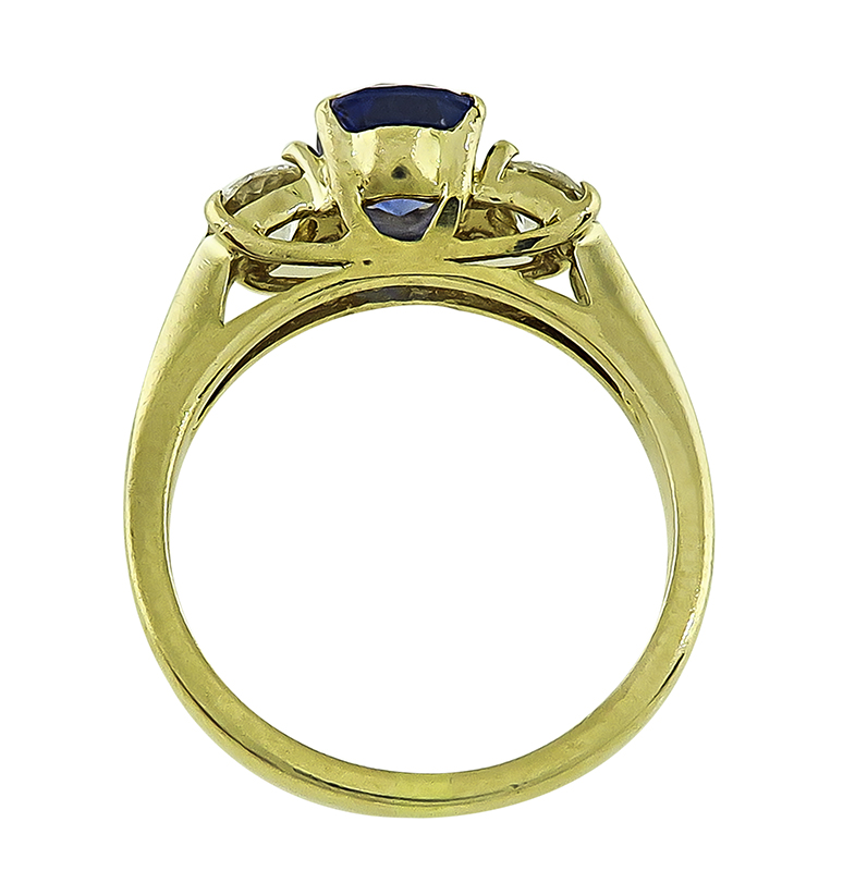 Estate 1.47ct Sapphire 0.55ct Diamond Gold Ring