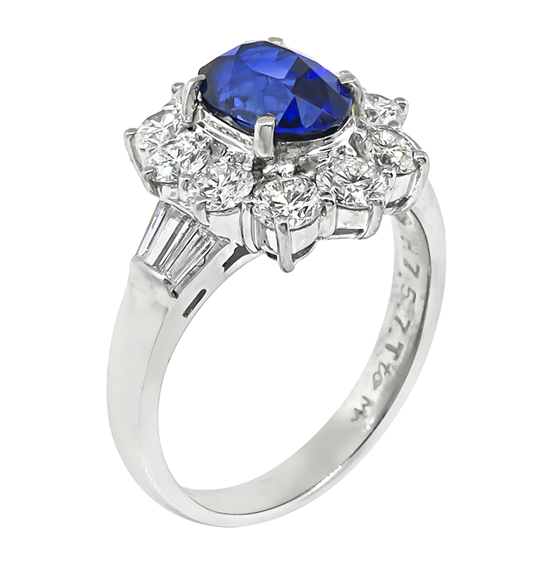 Estate 1.48ct Ceylon Sapphire 1.07ct Diamond Engagement Ring