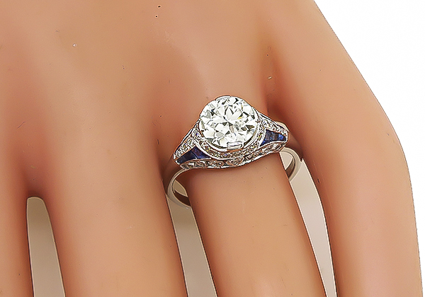 Art Deco Style 1.50ct Diamond Sapphire Engagement Ring