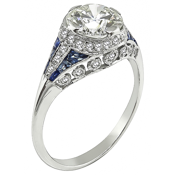 Art Deco Style 1.50ct Diamond Sapphire Engagement Ring