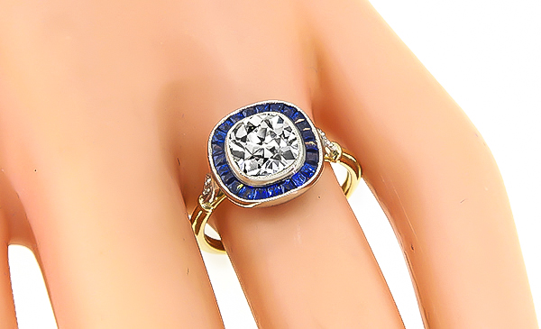 Estate 1.55ct Diamond Sapphire Engagement Ring
