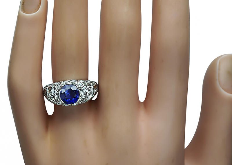 Estate 1.55ct Sapphire GIA Certified 1.08ct Diamond Anniversary Ring