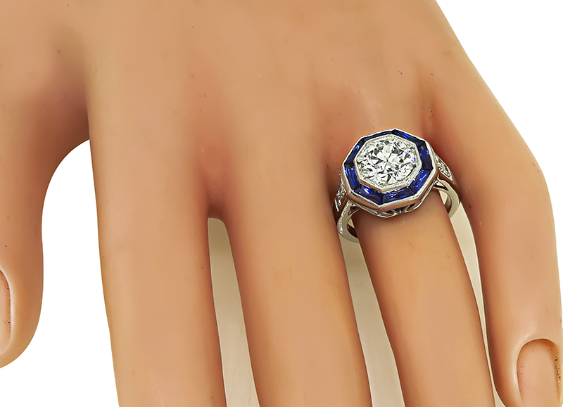 Estate 1.60ct Diamond Sapphire Engagement Ring