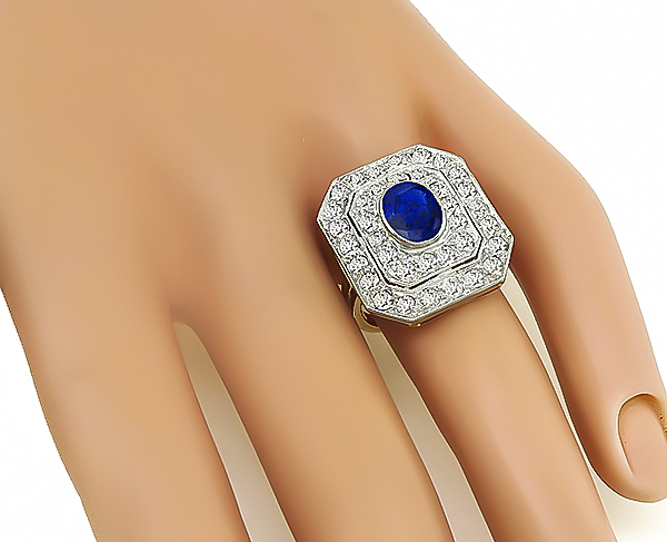 Art Deco 1.60ct Sapphire 1.75ct Diamond Ring