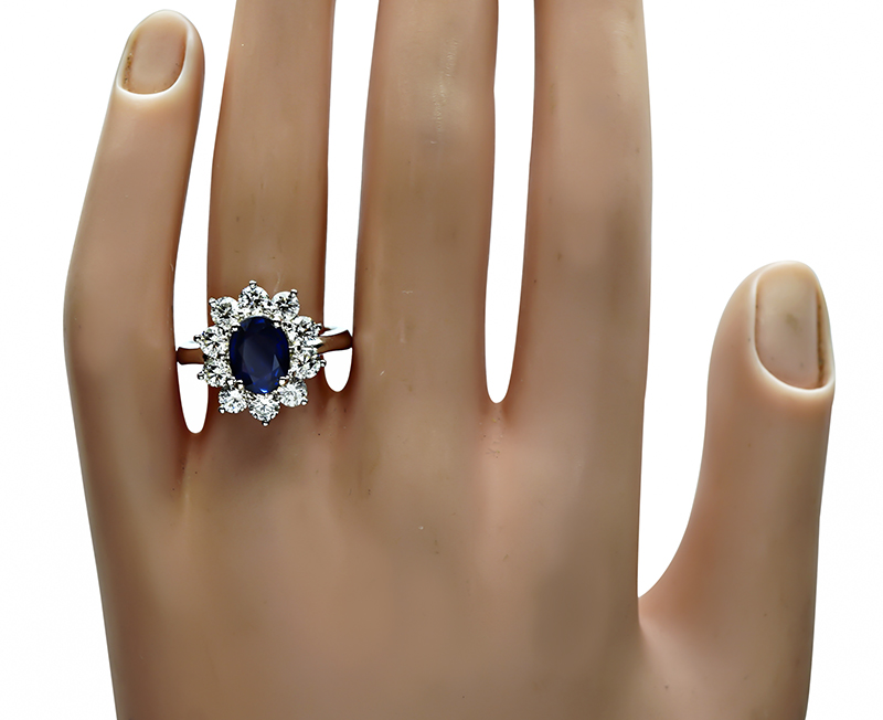 Estate 1.60ct Sapphire 1.50ct Diamond Engagement Ring