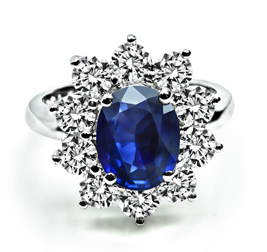 Estate 1.60ct Sapphire 1.50ct Diamond Engagement Ring