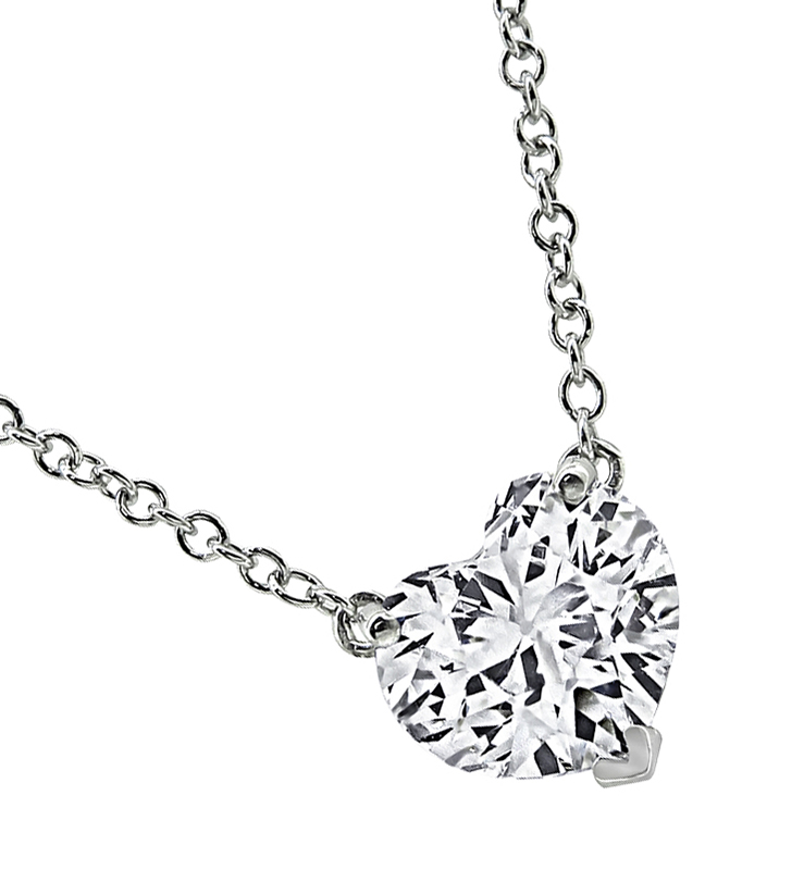 Estate 1.61ct Diamond Heart Solitaire Pendant Necklace