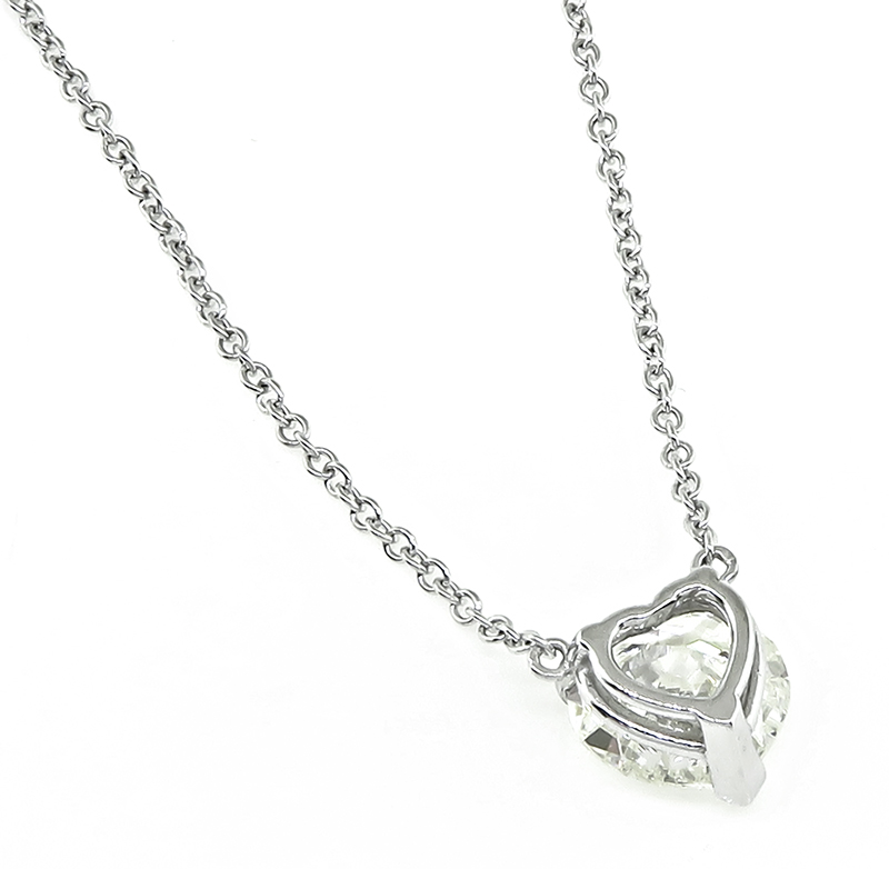 Estate 1.61ct Diamond Heart Solitaire Pendant Necklace