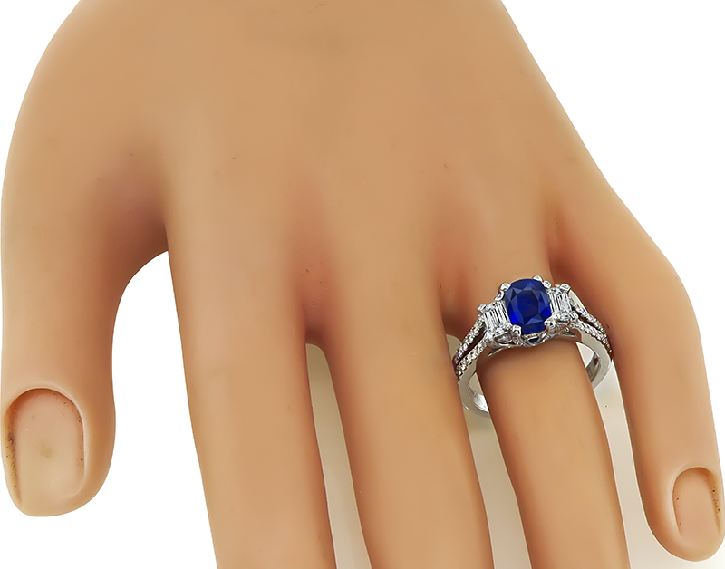 Estate 1.61ct Sapphire 1.80ct Diamond Engagement Ring