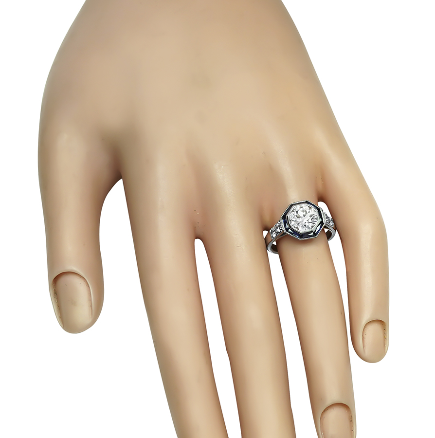 Estate GIA Certified 1.64ct Diamond Sapphire Engagement Ring