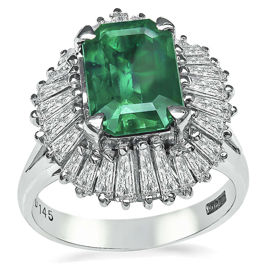 Estate 1.65ct Emerald 1.45ct Diamond Ballerina Ring