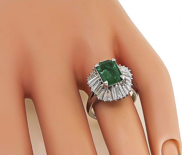 Estate 1.65ct Emerald 1.45ct Diamond Ballerina Ring