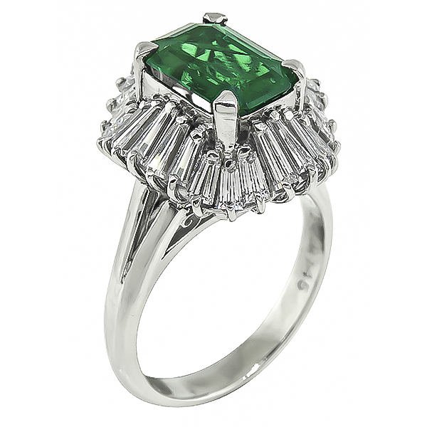 Estate 1.65ct Emerald 1.45ct Diamond Ballerina Ring