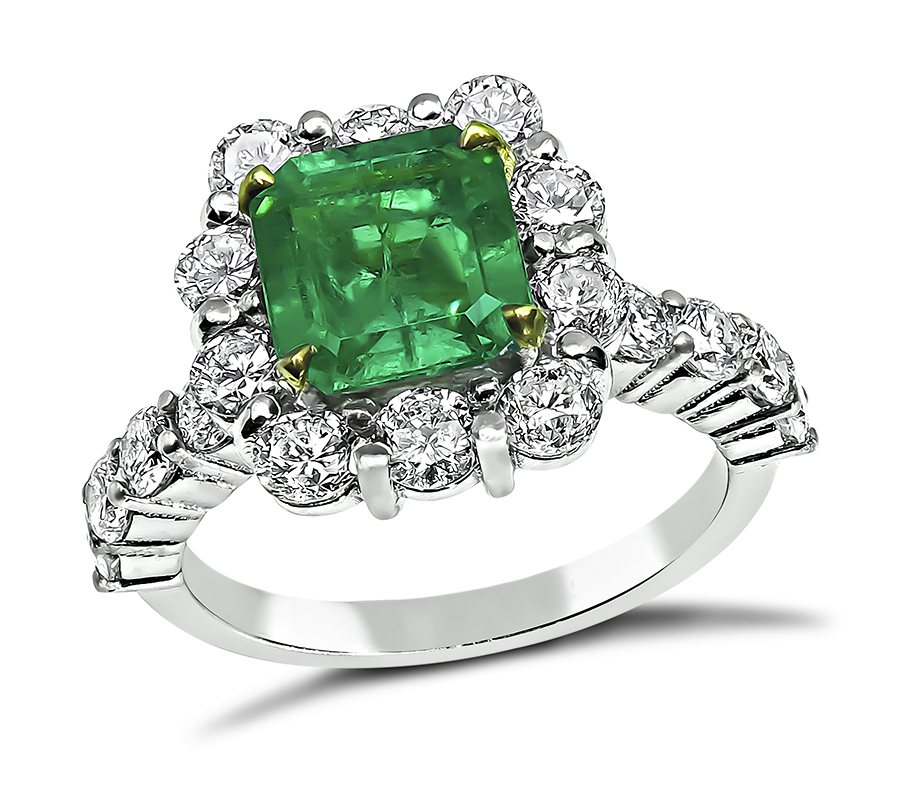 Estate 1.66ct Colombian Emerald 1.40ct Diamond Engagement Ring