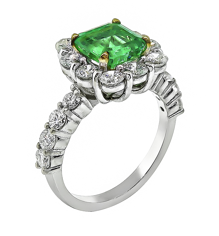 Estate 1.66ct Colombian Emerald 1.40ct Diamond Engagement Ring