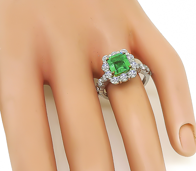 Estate 1.66ct Colombian Emerald 1.40ct Diamond Engagement Ring