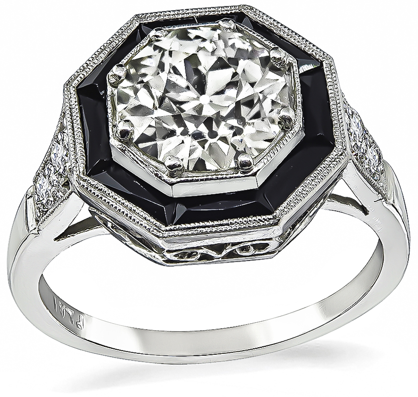 Vintage 1.72ct Diamond Onyx Engagement Ring