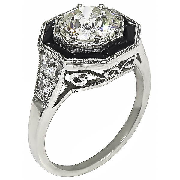 Vintage 1.72ct Diamond Onyx Engagement Ring