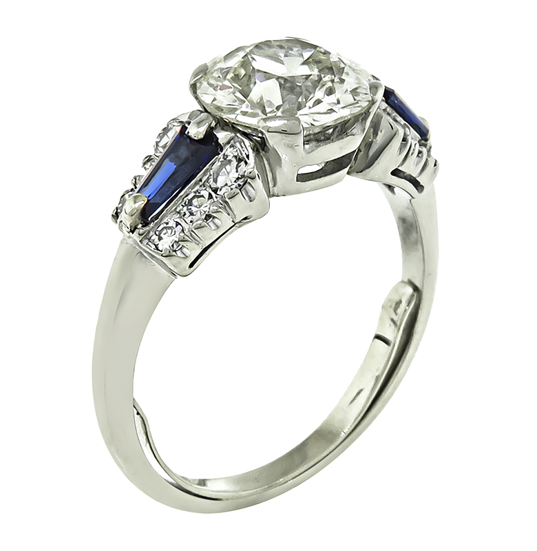 Estate 1.73ct Diamond Sapphire Engagement Ring