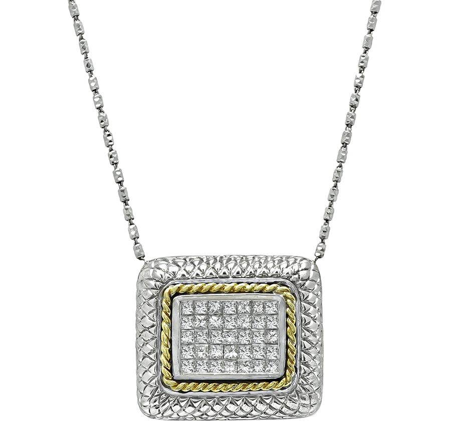 Estate 1.75ct Diamond Two Tone Gold Pendant Necklace