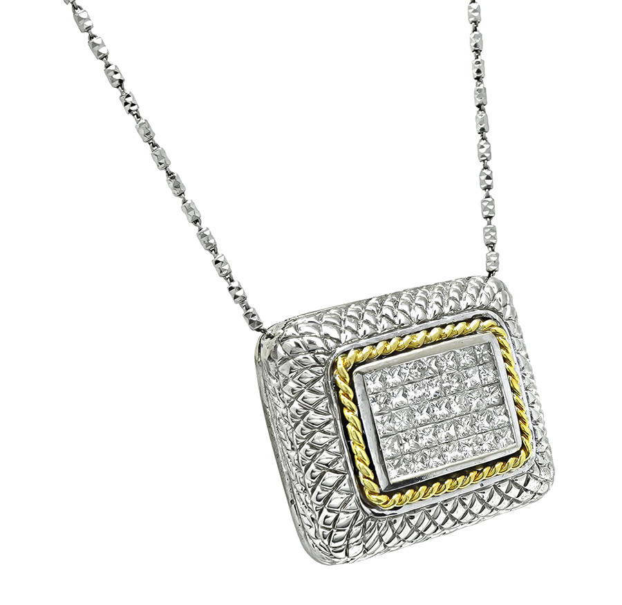Estate 1.75ct Diamond Two Tone Gold Pendant Necklace
