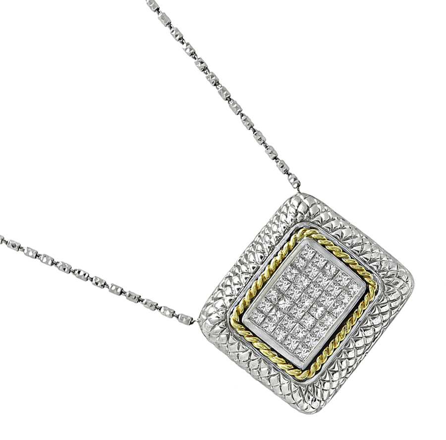 Estate 1.75ct Diamond Two Tone Gold Pendant Necklace