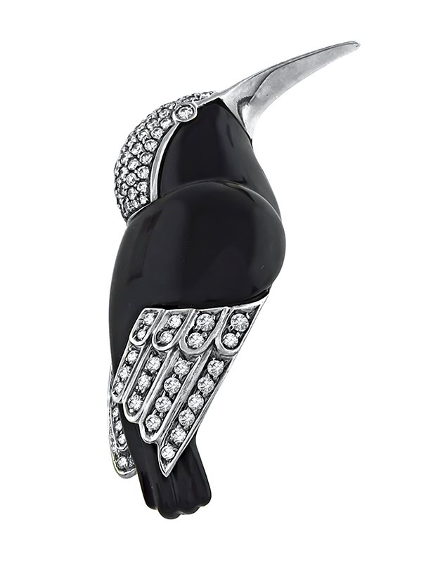 Estate 1.75ct Diamond Onyx Hummingbird Pin