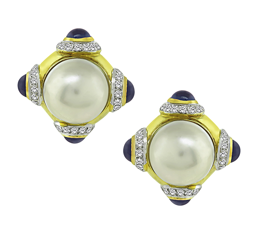 Mabe Pearl 1.75ct Diamond Iolite Gold Earrings