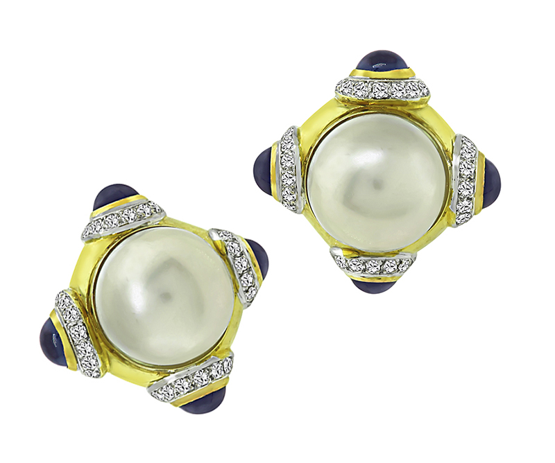 Mabe Pearl 1.75ct Diamond Iolite Gold Earrings