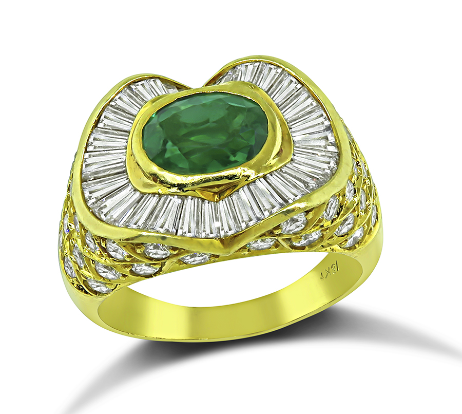 Estate 1.75ct Emerald 1.75ct Diamond Gold Ring