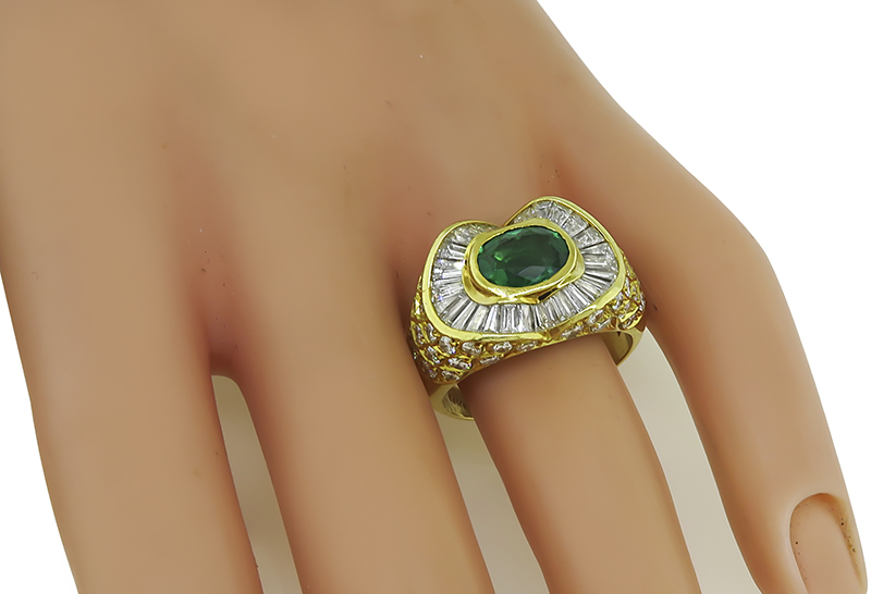 Estate 1.75ct Emerald 1.75ct Diamond Gold Ring