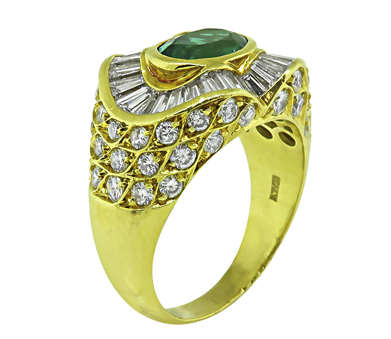 Estate 1.75ct Emerald 1.75ct Diamond Gold Ring