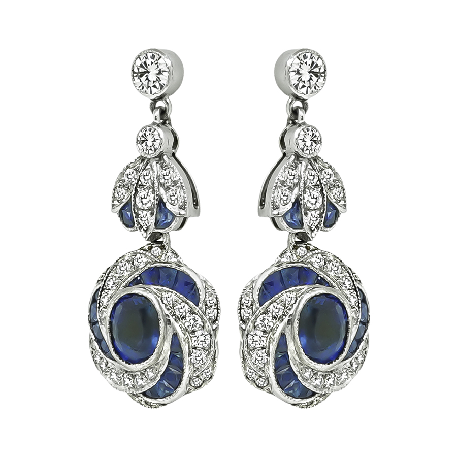 Estate 3.00ct Sapphire 1.00ct Diamond Dangling Earrings
