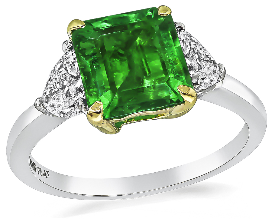 1.79ct Colombian Emerald 0.50ct Diamond Engagement Ring