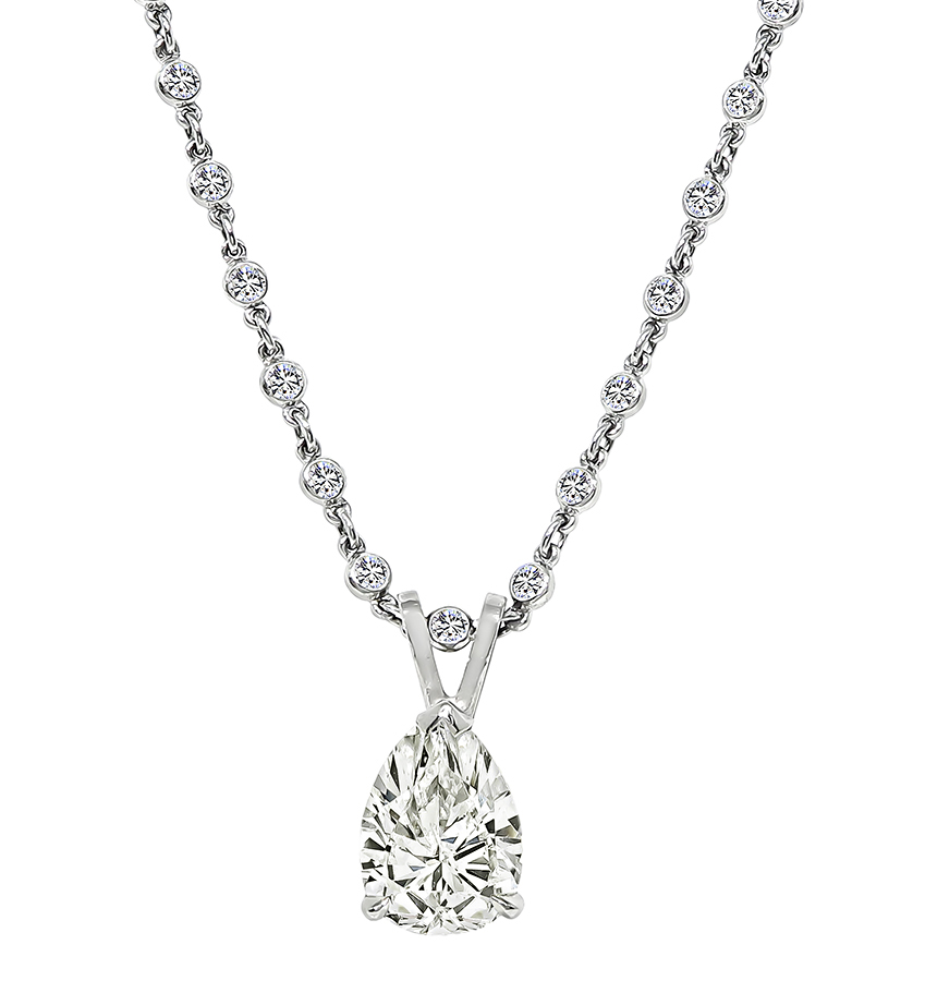 Estate 1.81ct Pear Shape Diamond 1.60ct Diamond Pendant Necklace