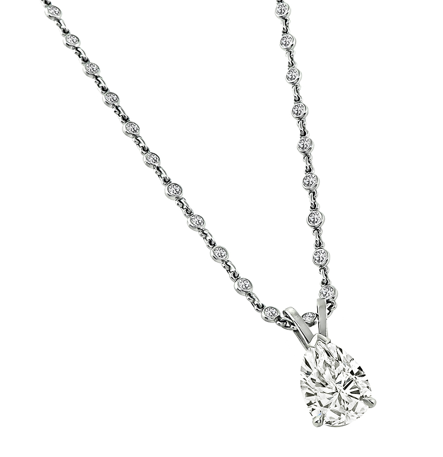 Estate 1.81ct Pear Shape Diamond 1.60ct Diamond Pendant Necklace