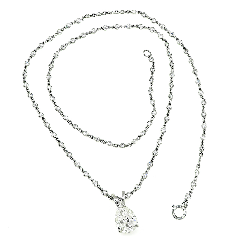 Estate 1.81ct Pear Shape Diamond 1.60ct Diamond Pendant Necklace