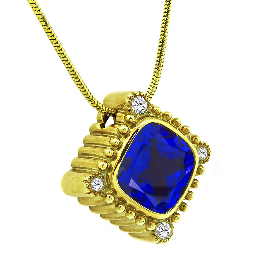 Estate 10.00ct Tanzanite 0.25ct Diamond Gold Pendant Necklace