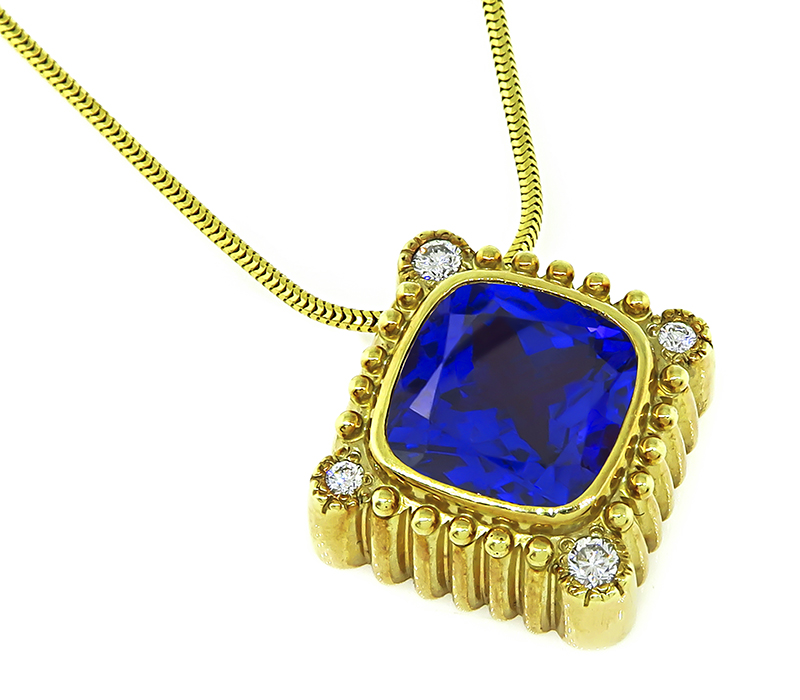 Estate 10.00ct Tanzanite 0.25ct Diamond Gold Pendant Necklace