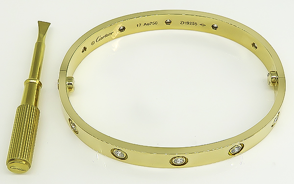 Estate Cartier 10 Diamond Gold Love Bangle