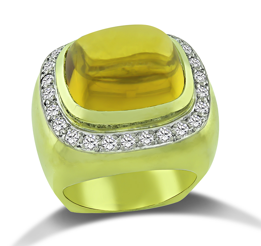 Estate 12.00ct Citrine 0.75ct Diamond Gold Ring