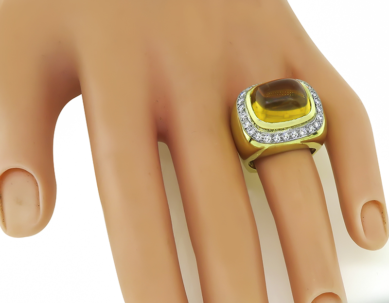 Estate 12.00ct Citrine 0.75ct Diamond Gold Ring
