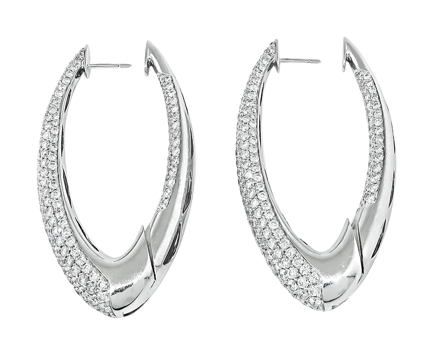Estate 12.00ct Diamond Gold Hoops Earrings