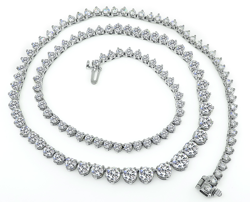 Estate 12.55ct Diamond Tennis Necklace