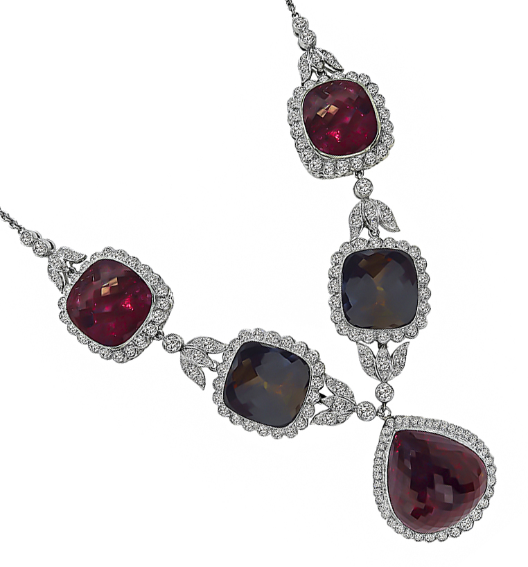 Estate 120.00ct Pink and Brown Tourmaline 8.00ct Diamond Necklace