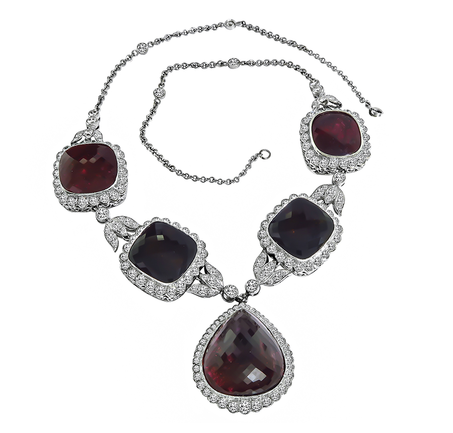 Estate 120.00ct Pink and Brown Tourmaline 8.00ct Diamond Necklace