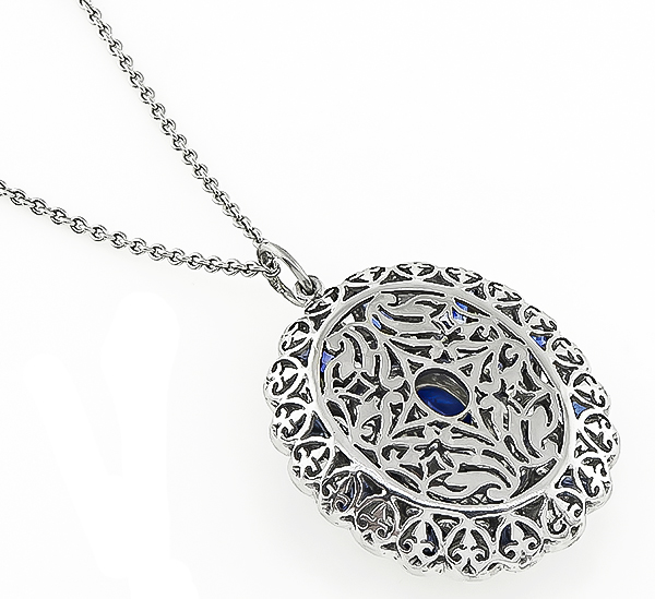 Estate 13.22ct Sapphire 3.38ct Diamond Pendant Necklace